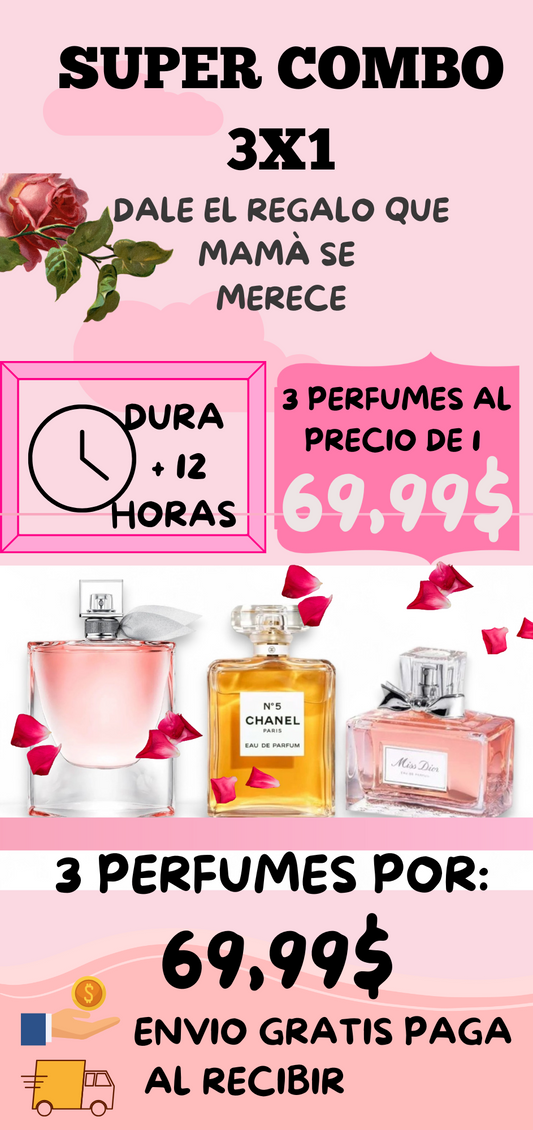 ¡¡SOLO POR HOY!!  llevate este super combo 3x1 en perfumes. LLEVATE LA VIDA ES BELLA ,MISS DIOR,CHANEL Nº5 ¡¡CON ENVIOS GRATIS!!