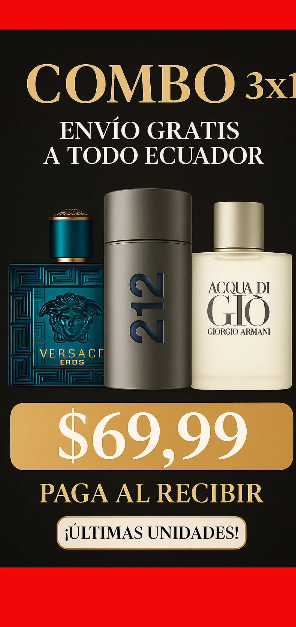 🔥 Súper Combo 3x1 de Perfumes Originales 🔥 Versace Eros + 212 NYC + Acqua di Giò 💥 A Precio Irresistible, por Tiempo Limitado